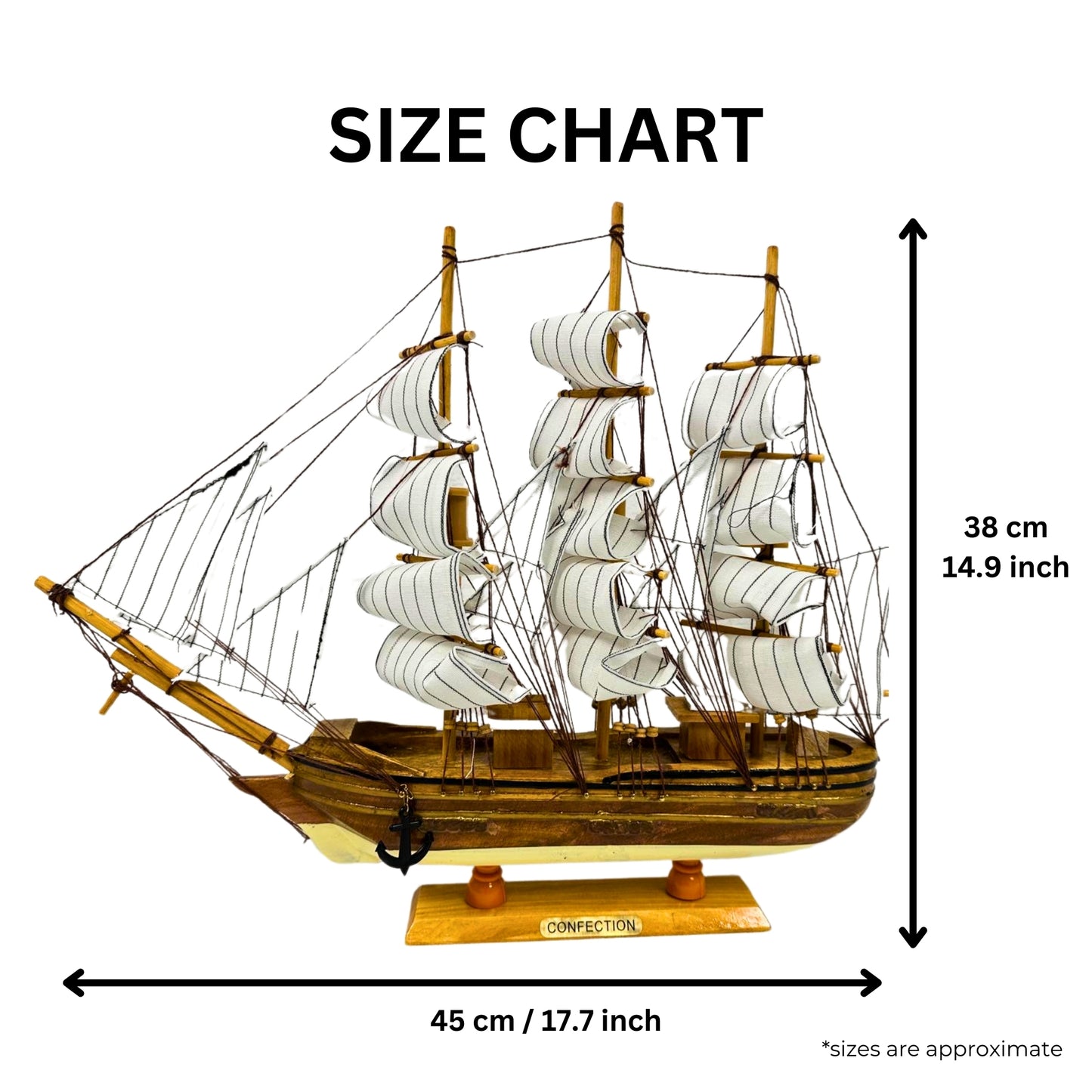 Confection Sailing Ship Model 1C – Handmade Wooden Display Ship 45 cm