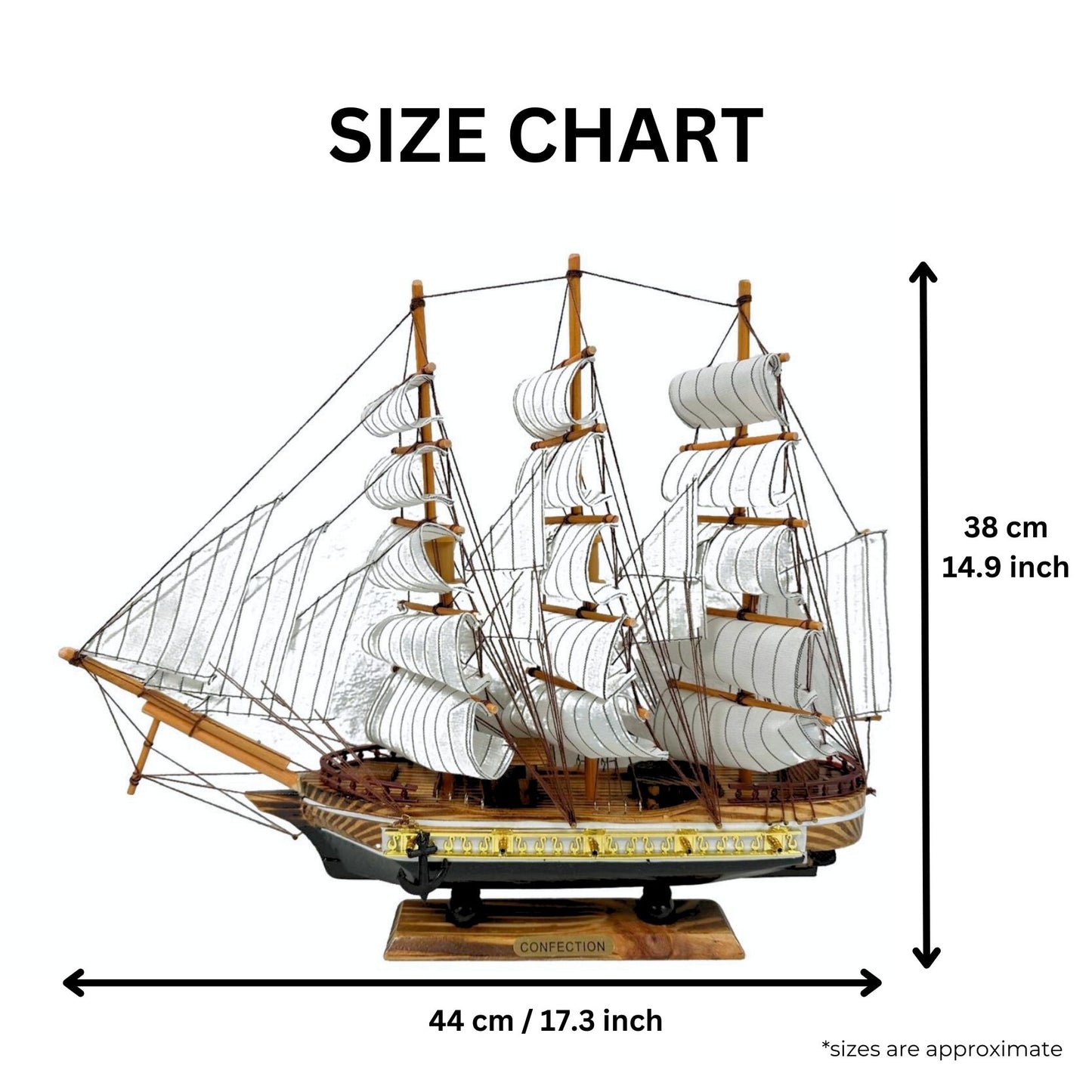 Confection Sailing Ship Model 1D Handmade Wooden Display Ship 44 cm