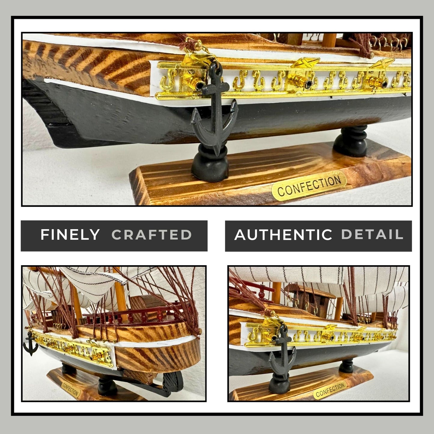 Confection Sailing Ship Model 1D Handmade Wooden Display Ship 44 cm