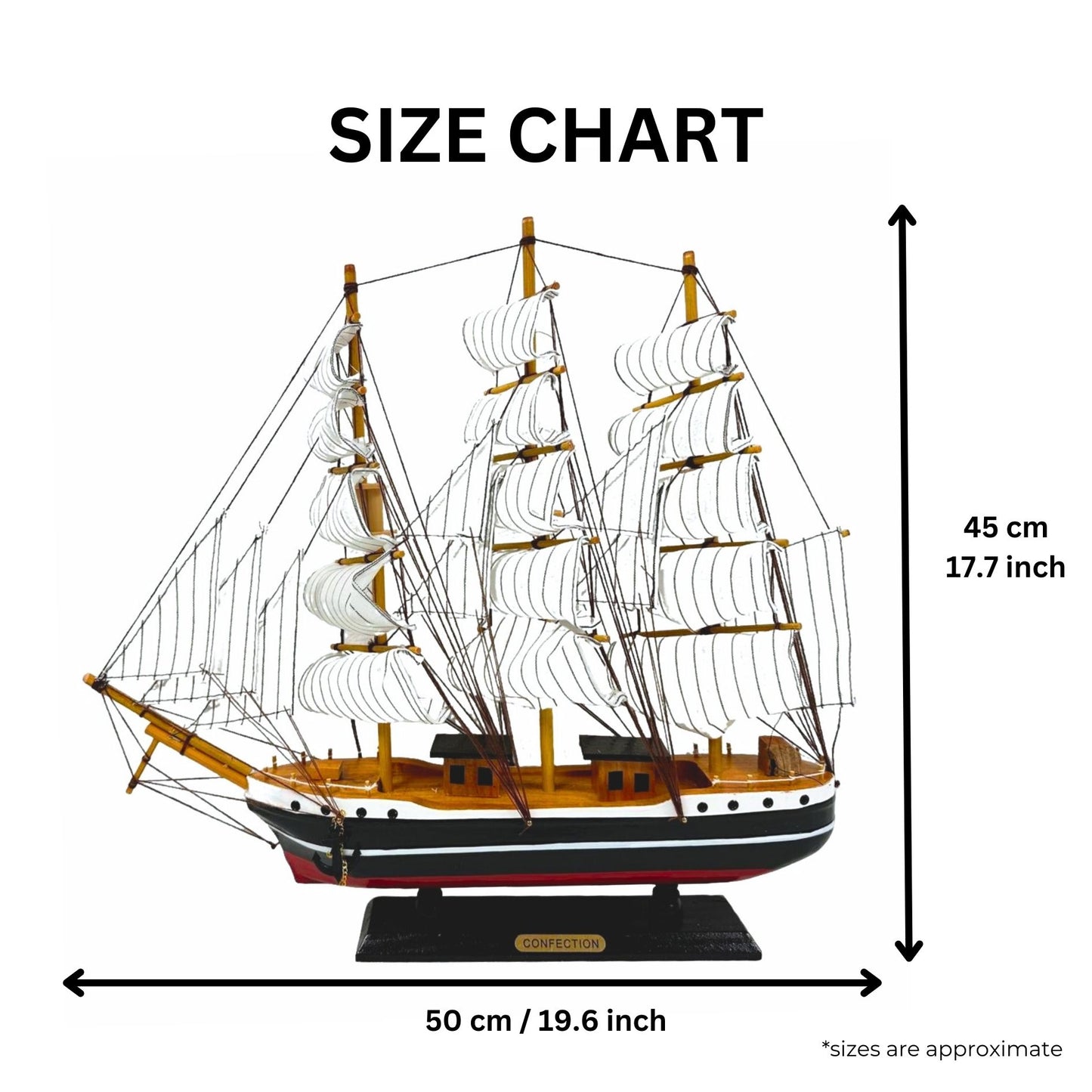 Confection Sailing Ship Model 1E – Handmade Wooden Display Ship 50 cm