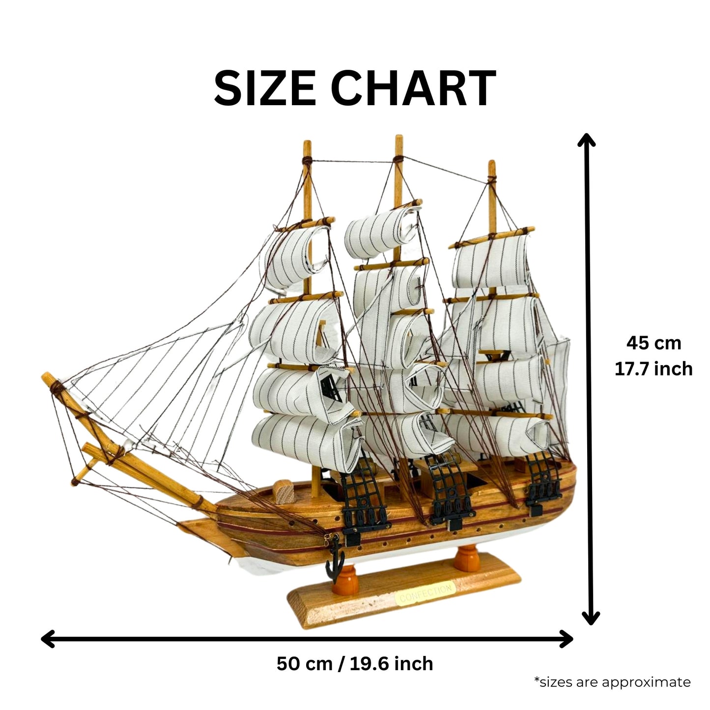 Confection Sailing Ship Model 1F – Handmade Wooden Display Ship 45 cm