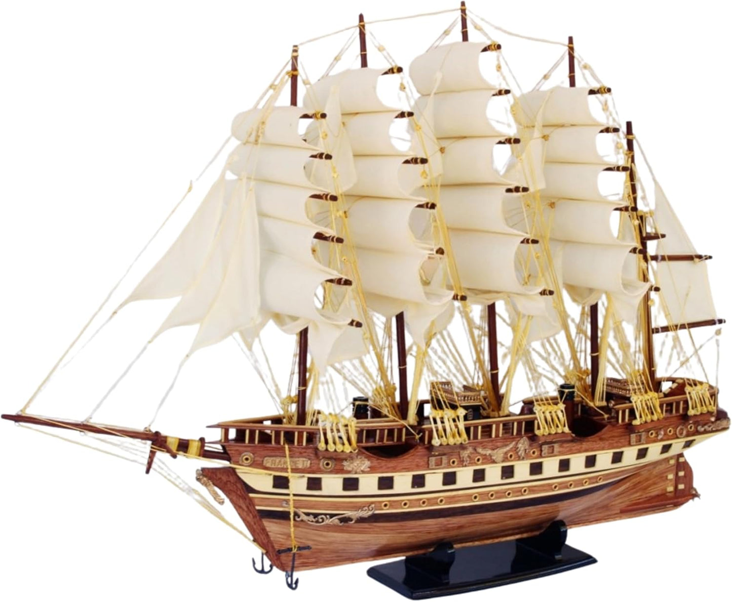 French Naval Sailing Ship Model – Handmade Wooden Display 78 cm