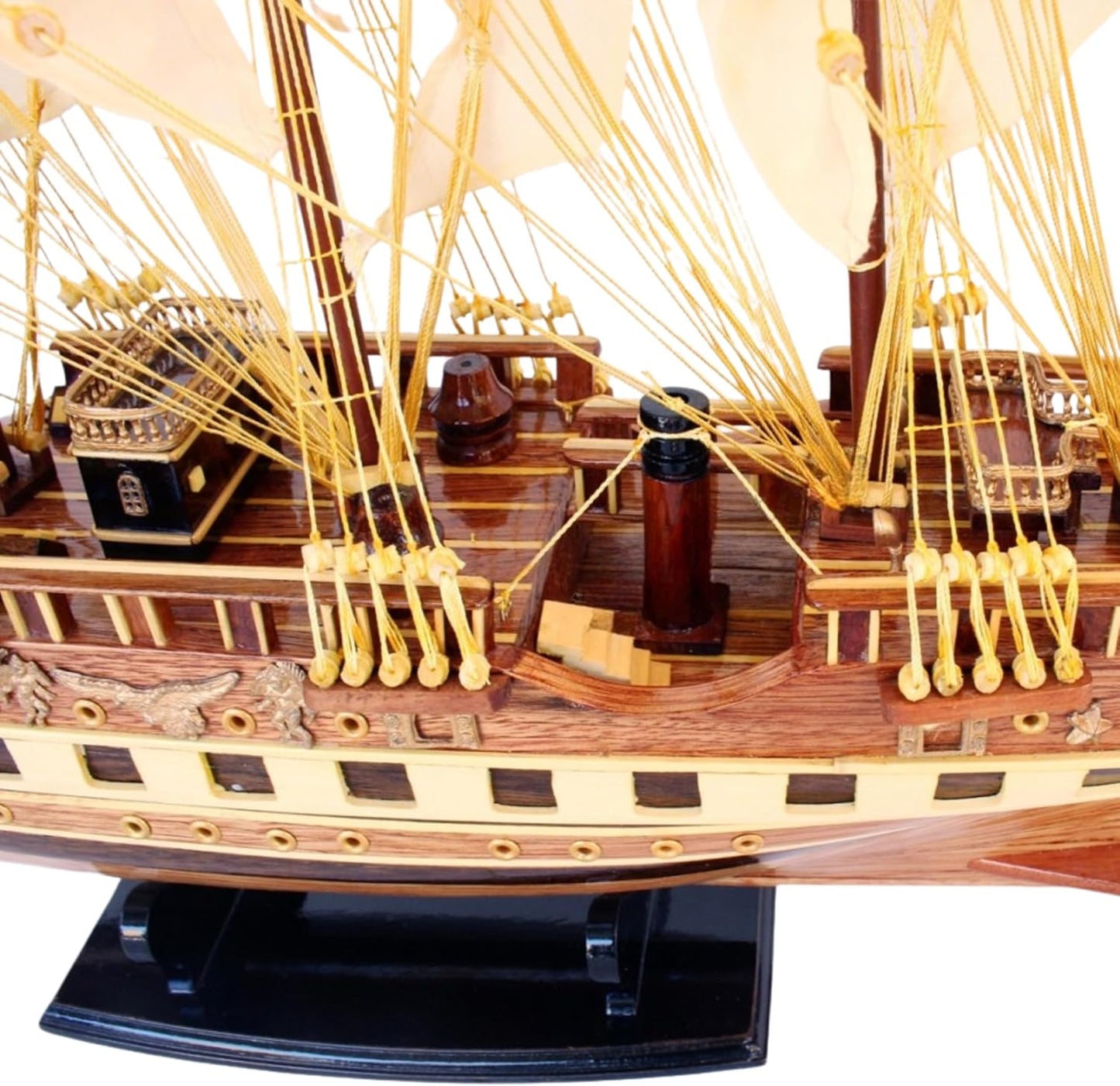 French Naval Sailing Ship Model – Handmade Wooden Display 78 cm