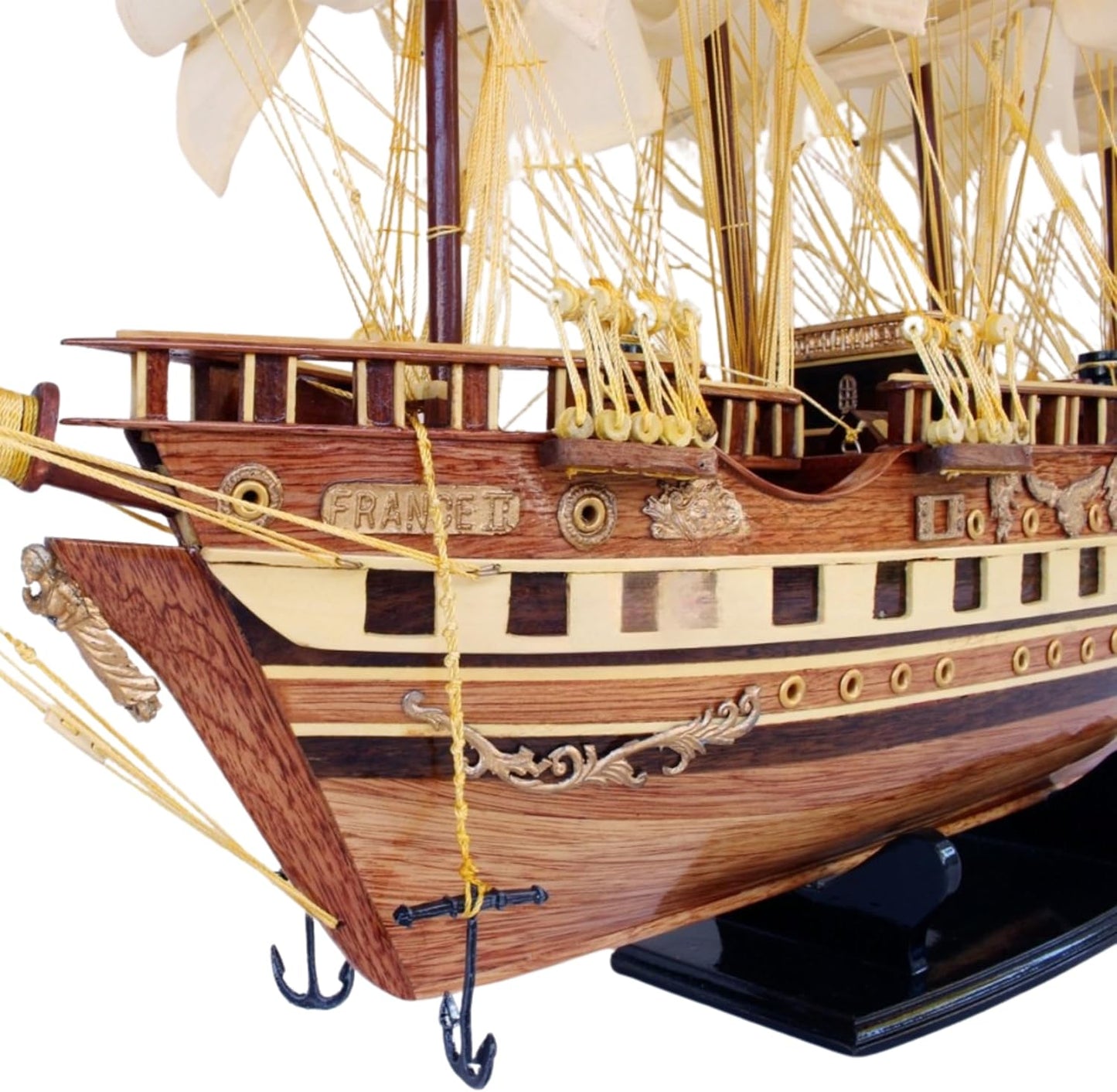 French Naval Sailing Ship Model – Handmade Wooden Display 78 cm