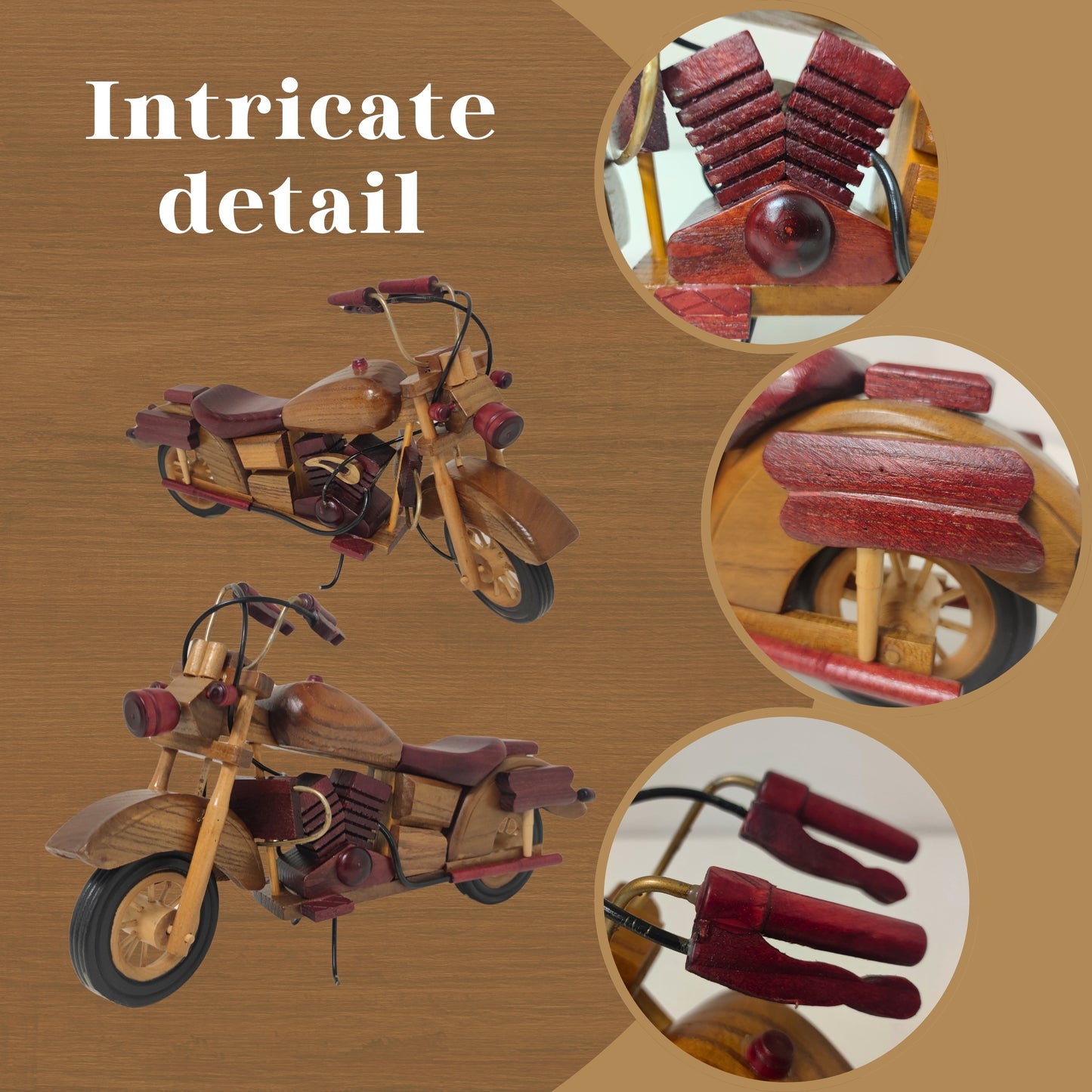 Crimson Cruiser Model Motorcycle Wooden Design Home Decor - Authentic Replicas & Models