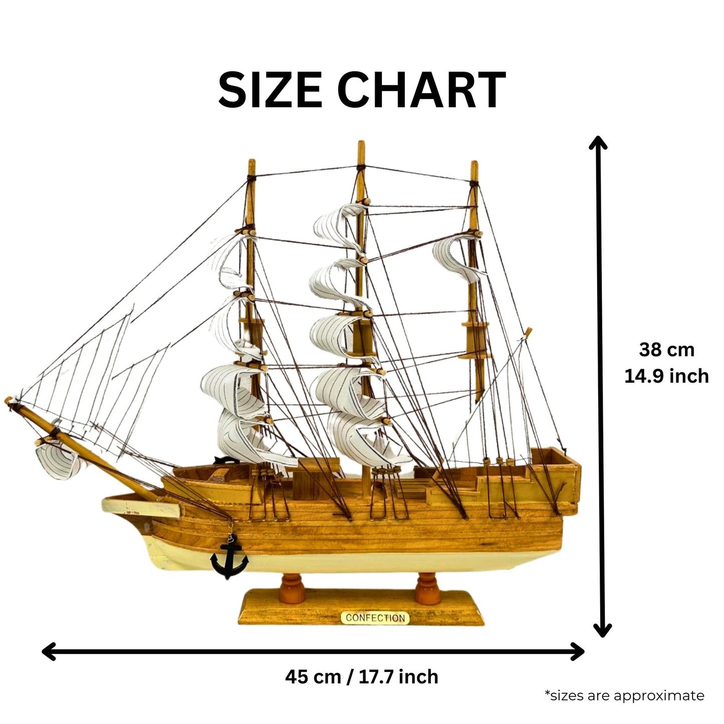 Handmade Confection Model Sea Ship 1G – 38cm with Display Stand, Fully Assembled - Authentic Replicas & Models