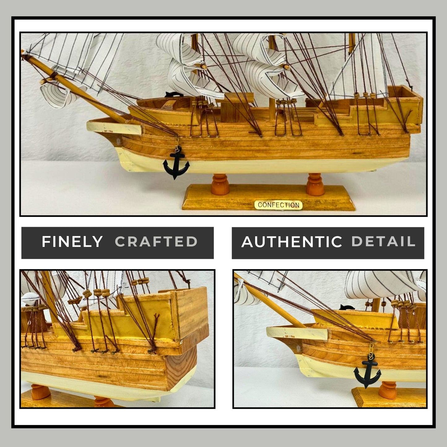 Handmade Confection Model Sea Ship 1G – 38cm with Display Stand, Fully Assembled - Authentic Replicas & Models
