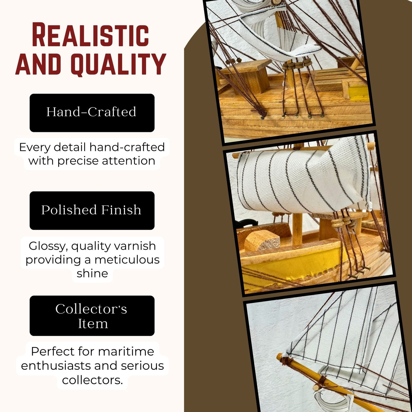 Handmade Confection Model Sea Ship 1G – 38cm with Display Stand, Fully Assembled - Authentic Replicas & Models