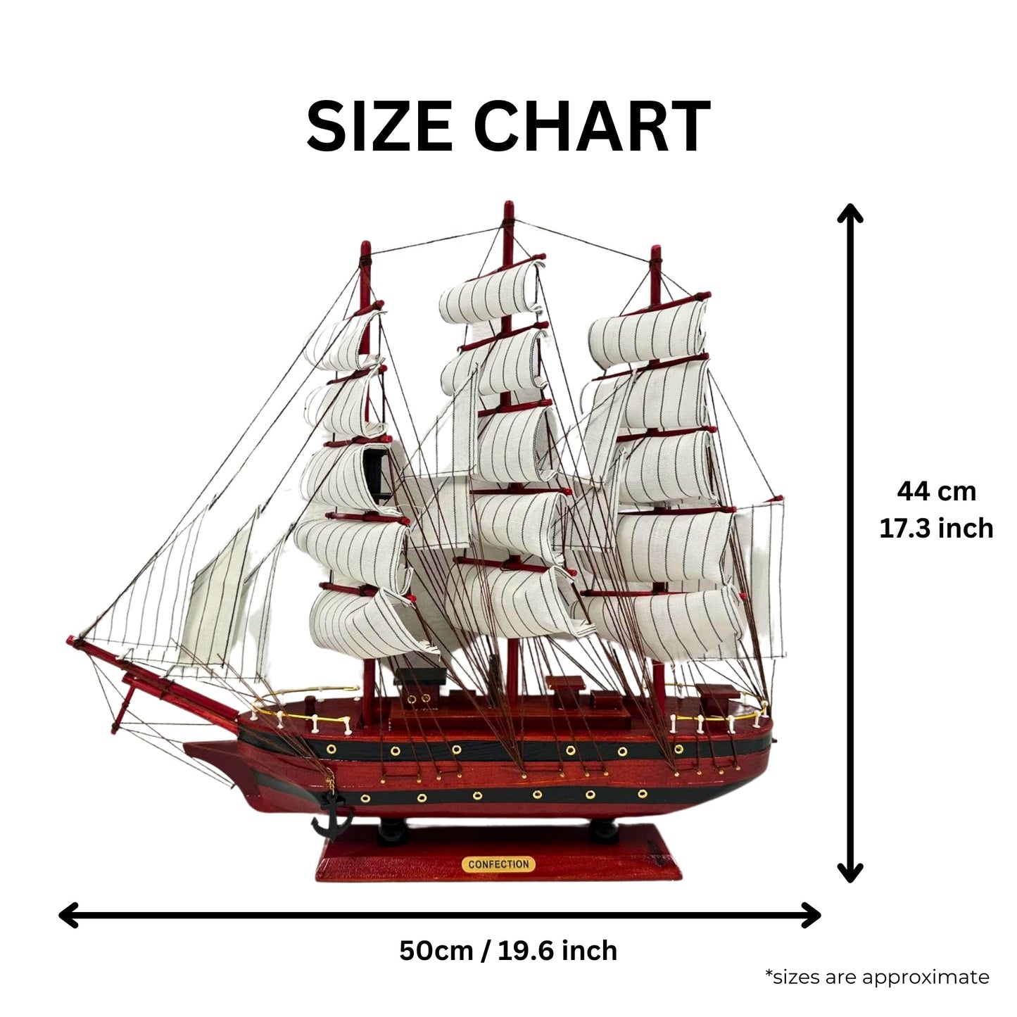 Handmade Confection Model Ship 1A – 50cm Fully Assembled with Display Stand - Authentic Replicas & Models