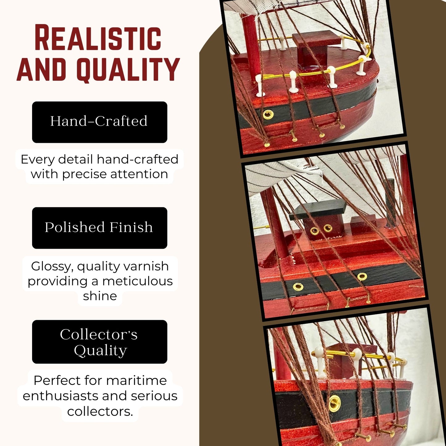 Handmade Confection Model Ship 1A – 50cm Fully Assembled with Display Stand - Authentic Replicas & Models