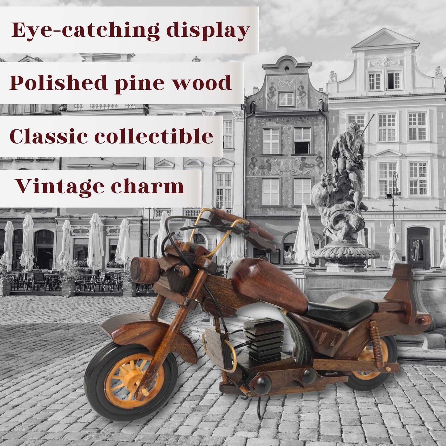 Obsidan Large Scale Model Motorbike Classic Handmade In Wood - Authentic Replicas & Models