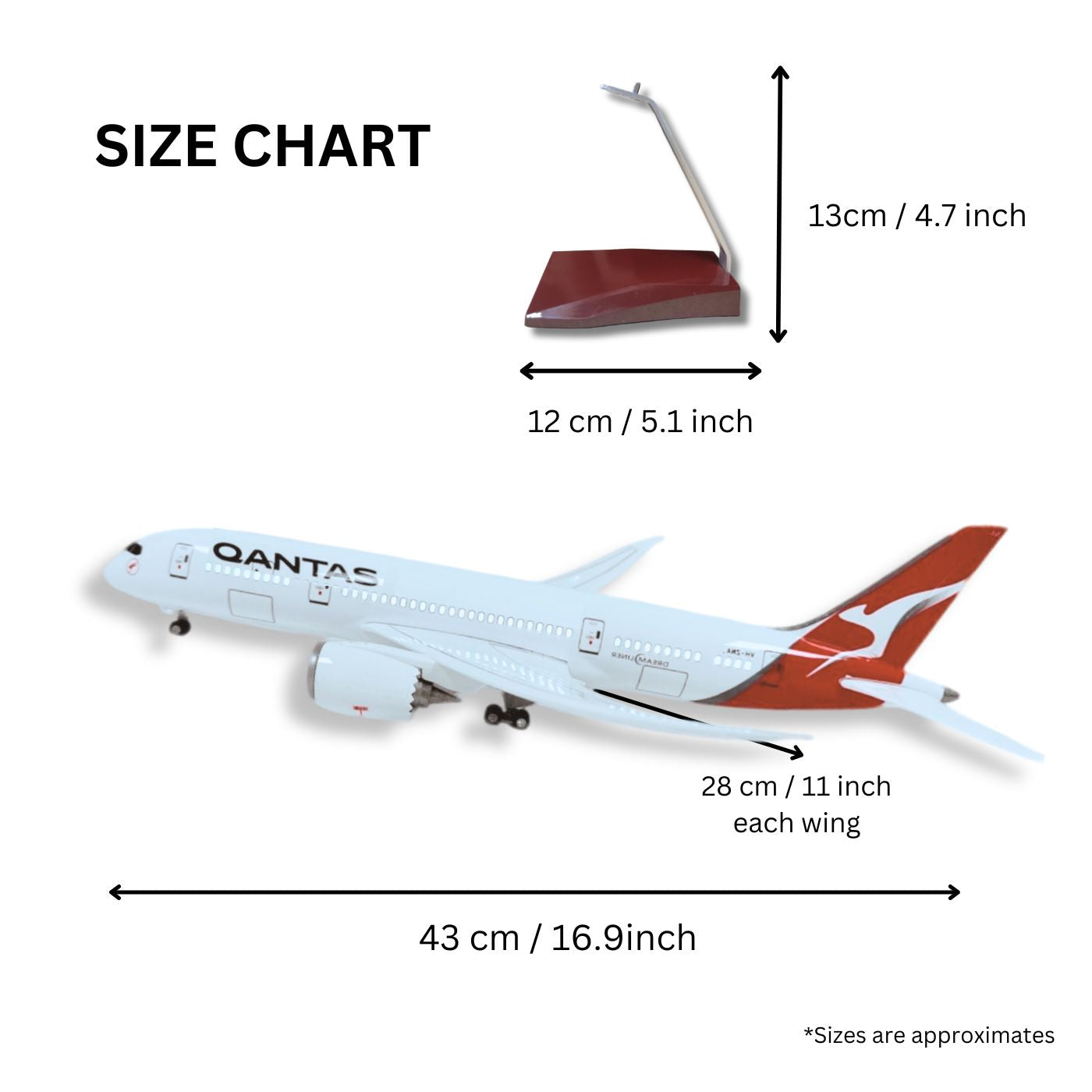 Qantas 787 Boeing Model Plane Large Scale Ideal Gift With Stand - Authentic Replicas & Models