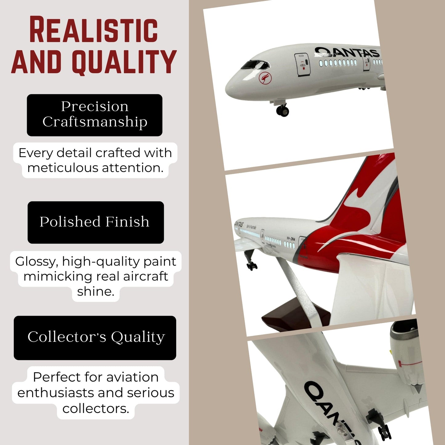 Qantas 787 Boeing Model Plane Large Scale Ideal Gift With Stand - Authentic Replicas & Models