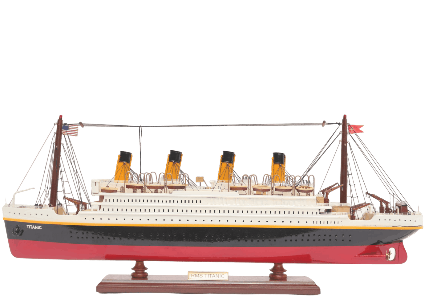 Acacia and mahogany Titanic wooden model side view