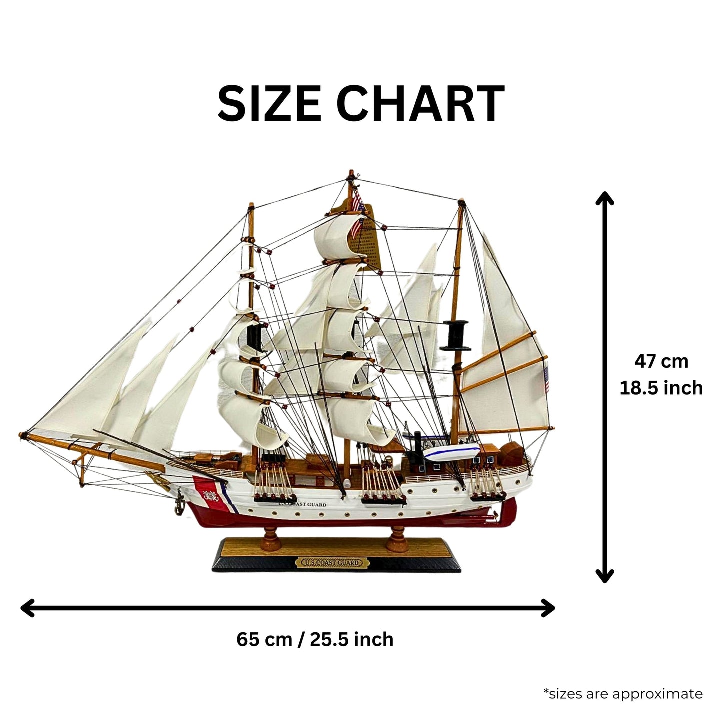 US Coast Guard Model Ship 1H – 65cm Length, Fully Assembled with Stand - Authentic Replicas & Models