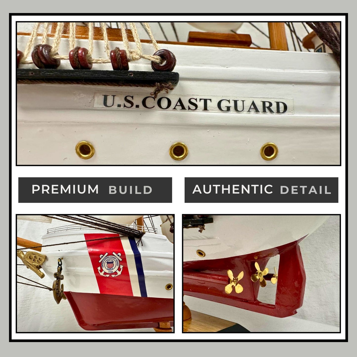 US Coast Guard Model Ship 1H – 65cm Length, Fully Assembled with Stand - Authentic Replicas & Models