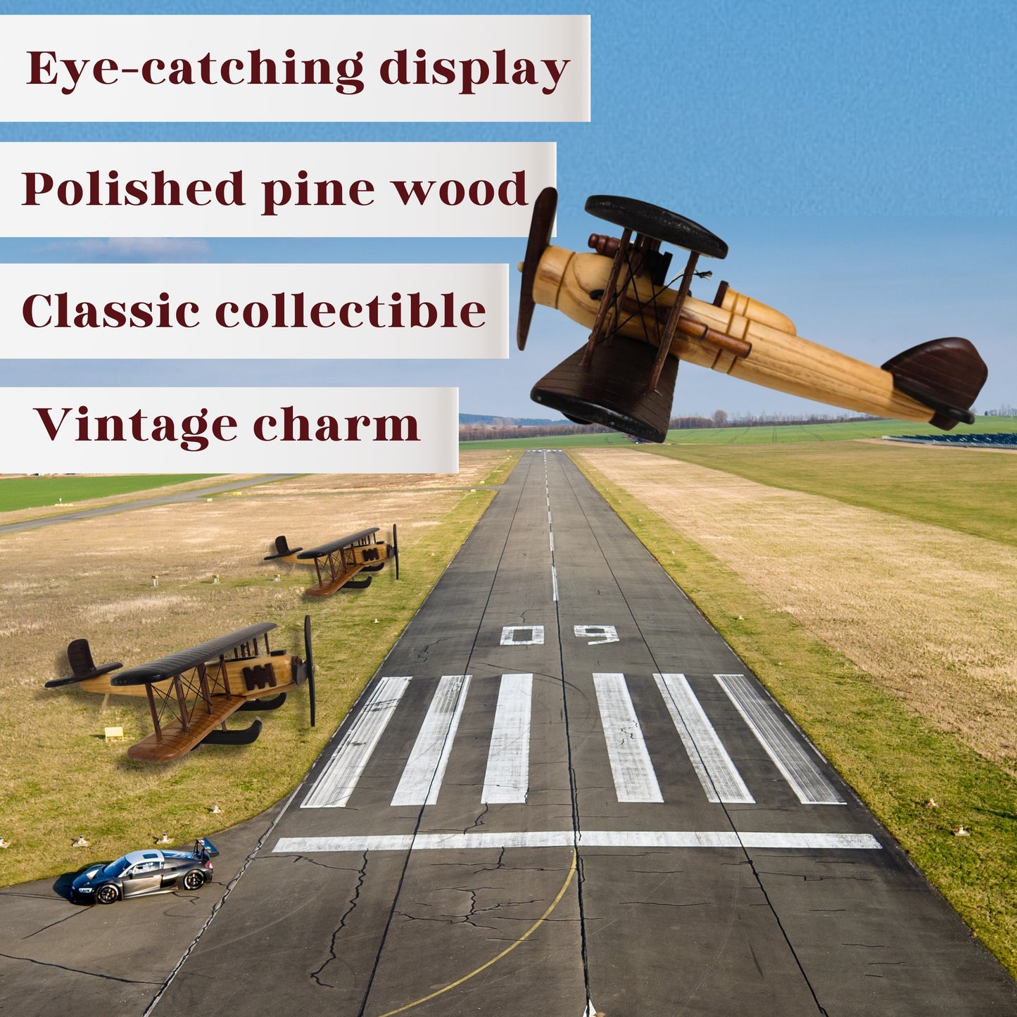 Timber Ace Model Plane Classic Handcrafted Wooden Vintage - Authentic Replicas & Models