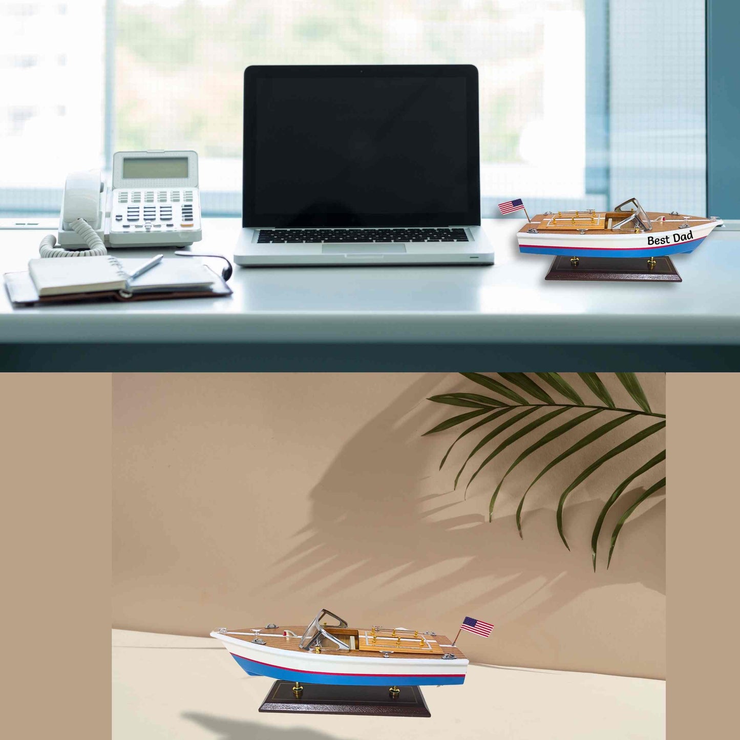 Handcrafted Wooden Model Speed Boat With Stand & Personalised Name Option