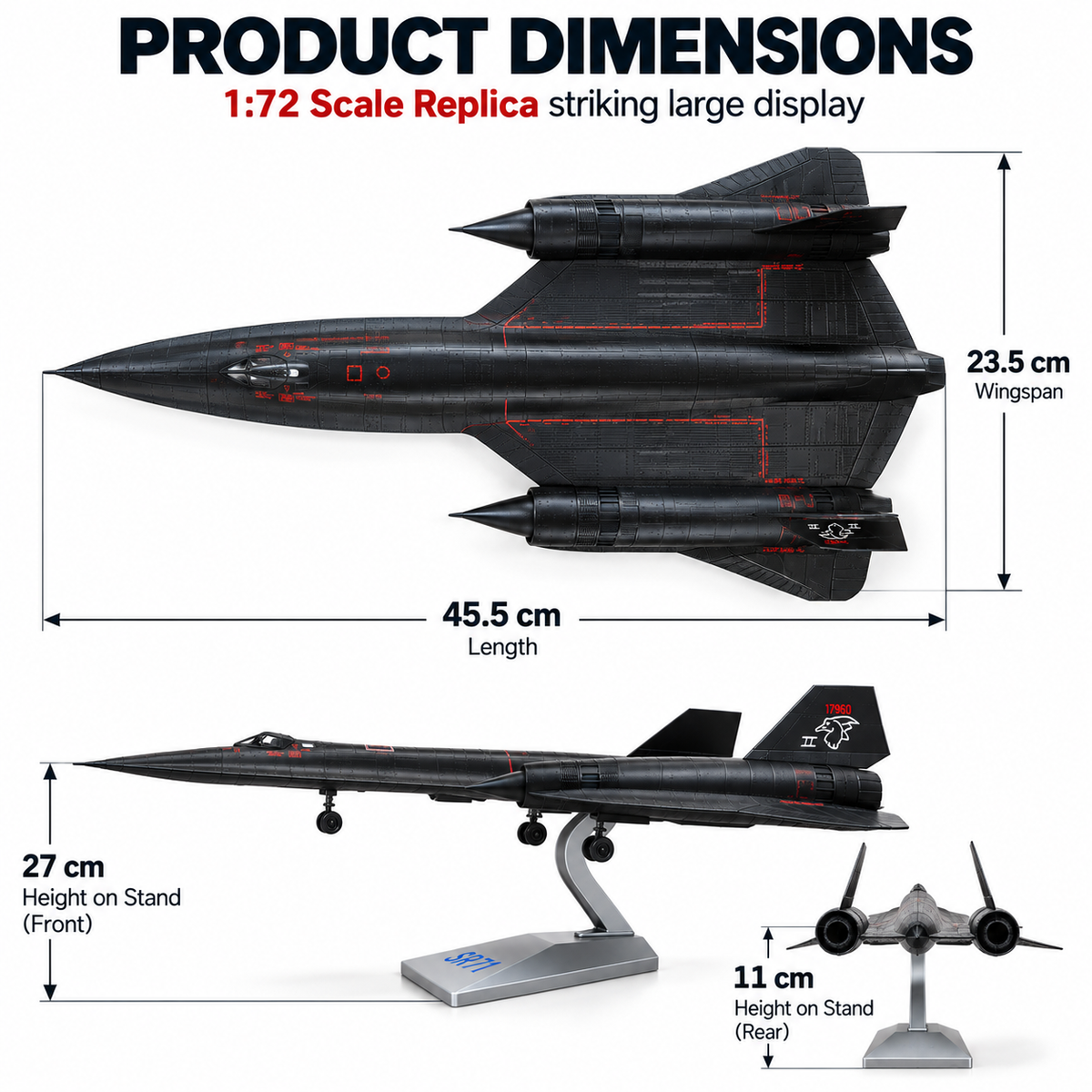 SR-71 Large Blackbird Diecast Model – 1:72 Scale USAF Recon Jet