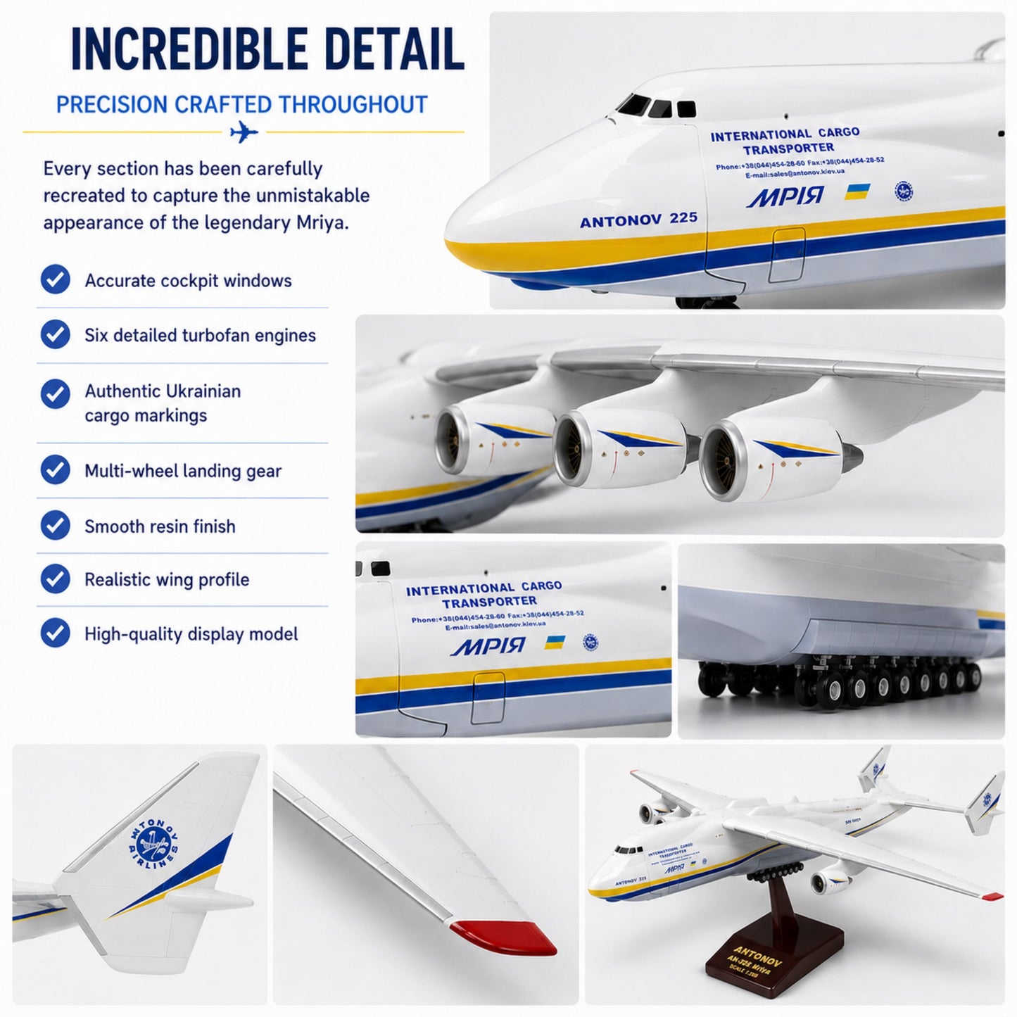 Antonov An-225 Mriya Ukraine Cargo Aircraft Model Plane 1:200