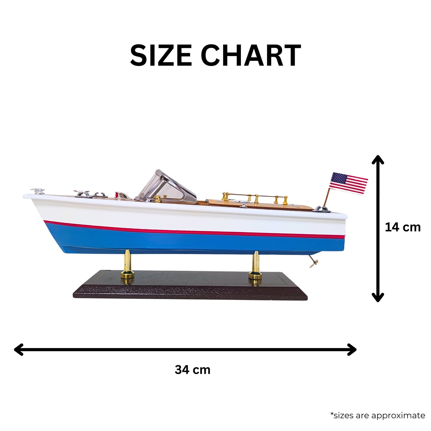 Handcrafted Wooden Model Speed Boat With Stand & Personalised Name Option