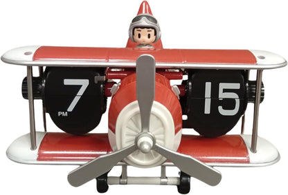 Retro Airplane Flip Clock – Vintage Biplane Novelty Desk Timepiece