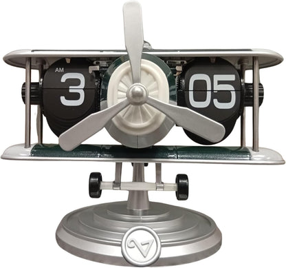 Retro Airplane Flip Clock – Vintage Biplane Novelty Desk Timepiece
