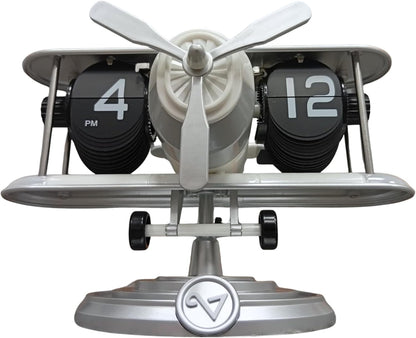 Retro Airplane Flip Clock – Vintage Biplane Novelty Desk Timepiece