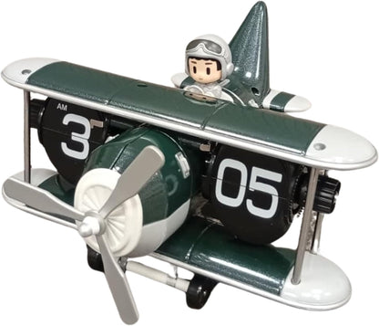 Retro Airplane Flip Clock – Vintage Biplane Novelty Desk Timepiece