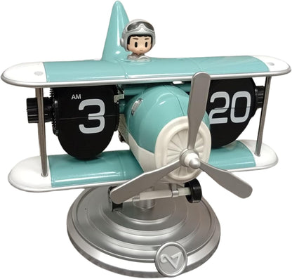 Retro Airplane Flip Clock – Vintage Biplane Novelty Desk Timepiece