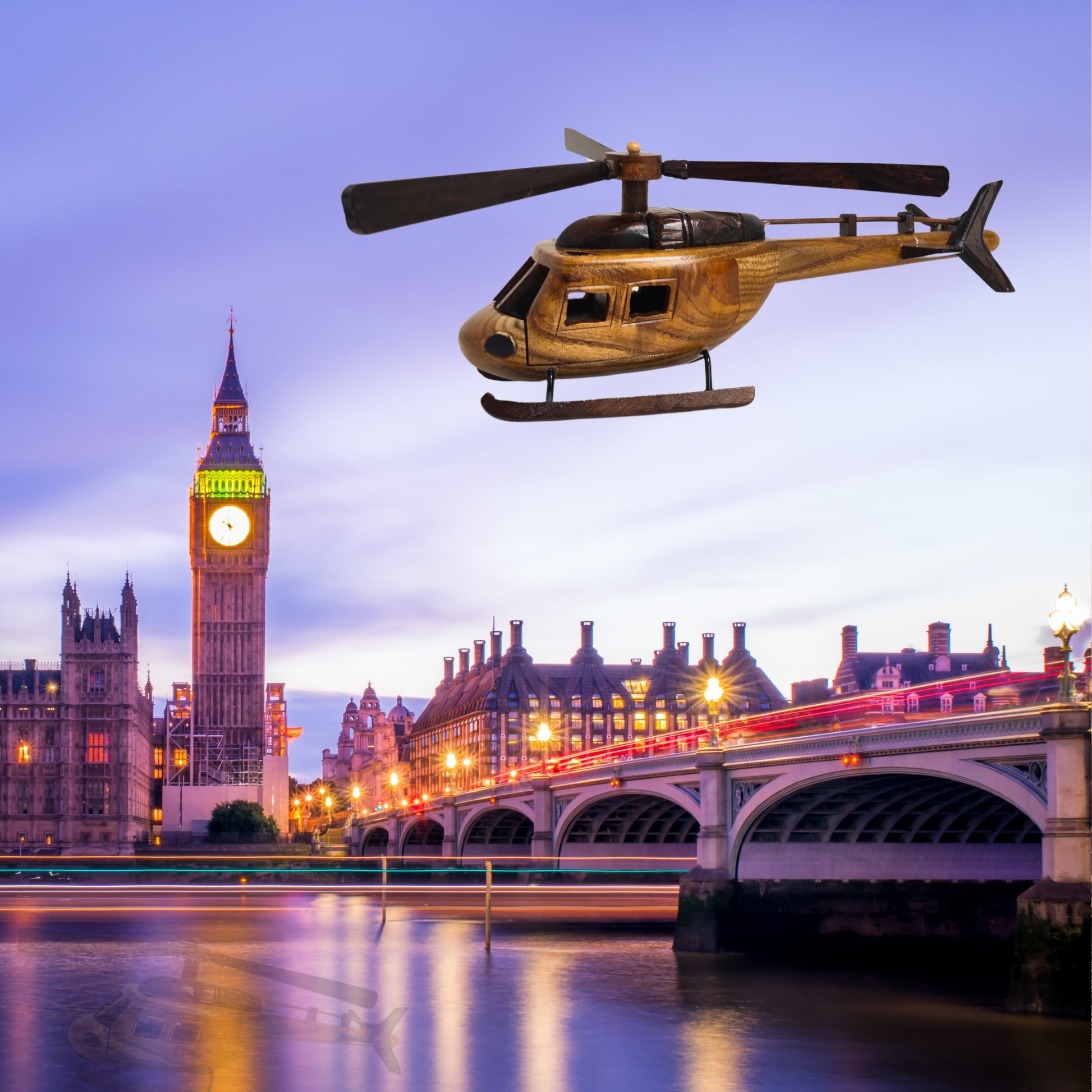 Aero Range Model Helicopter Handcrafted Wooden Vintage - Authentic Replicas & Models