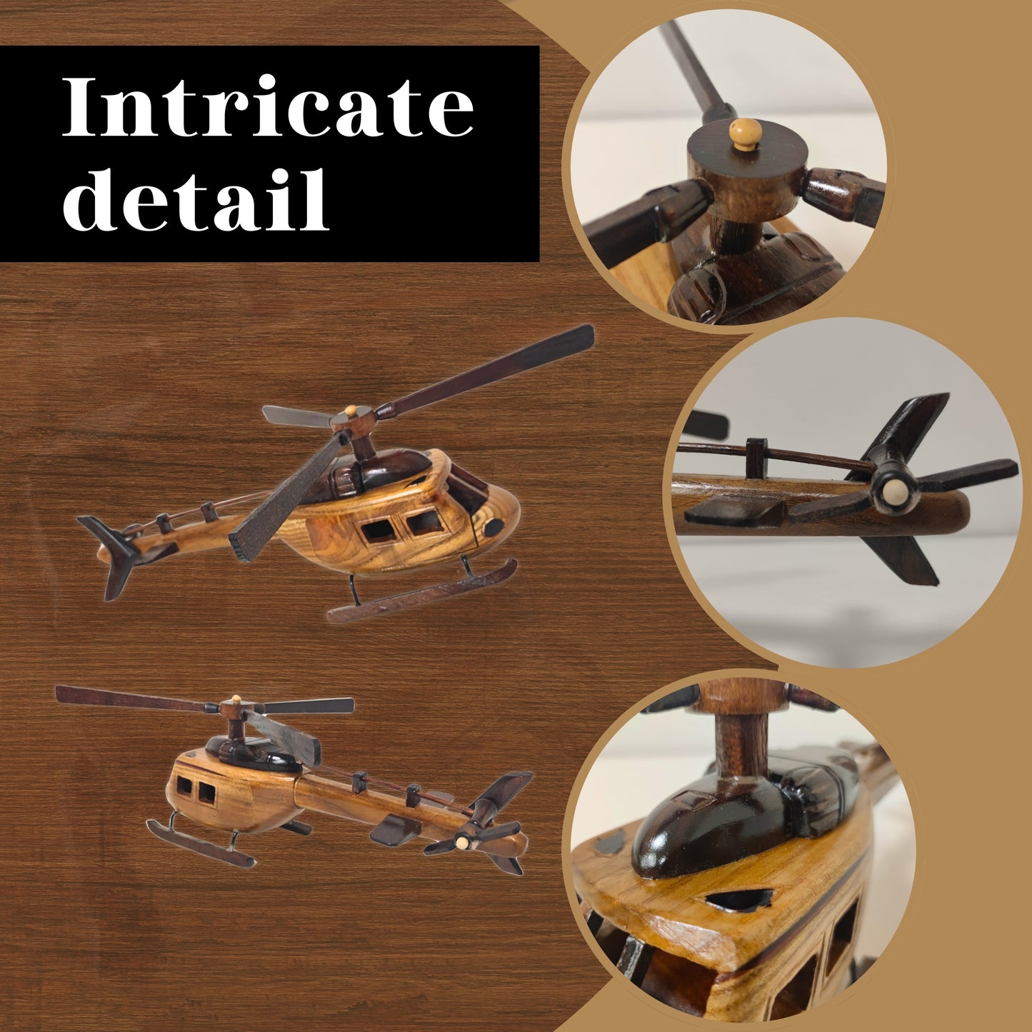 Aero Range Model Helicopter Handcrafted Wooden Vintage - Authentic Replicas & Models