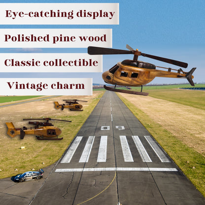 Aero Range Model Helicopter Handcrafted Wooden Vintage - Authentic Replicas & Models