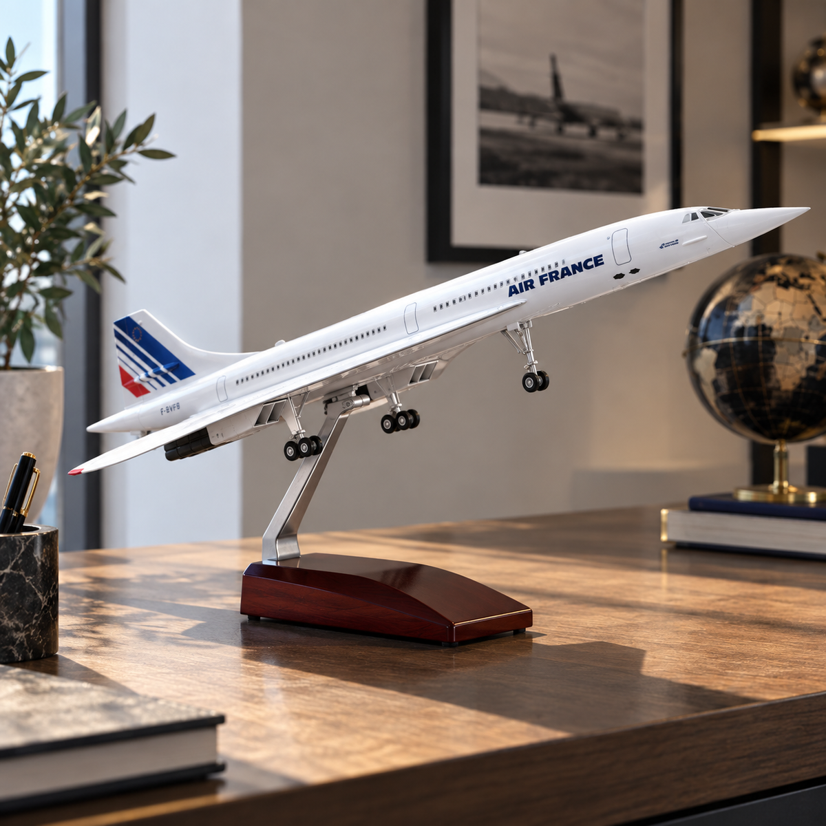 Air France Concorde Model Plane Voice Activated LED Lights Display + Stand
