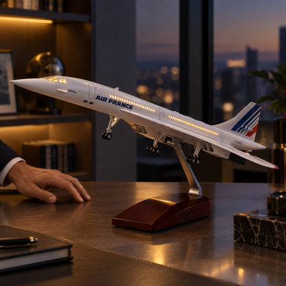Air France Concorde Model Plane Voice Activated LED Lights Display + Stand