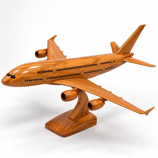 A380 Wooden Aircraft Model – Handcrafted Double-Deck Jet Replica | Premium Mahogany Display Plane