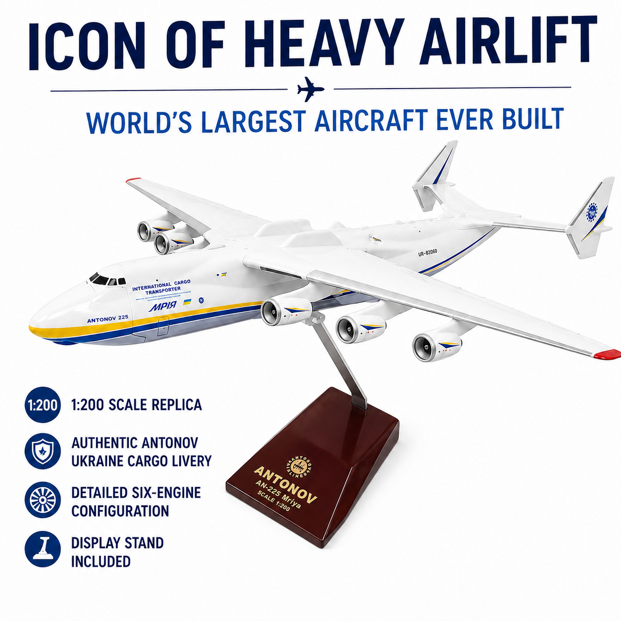 Antonov An-225 Mriya Ukraine Cargo Aircraft Model Plane 1:200