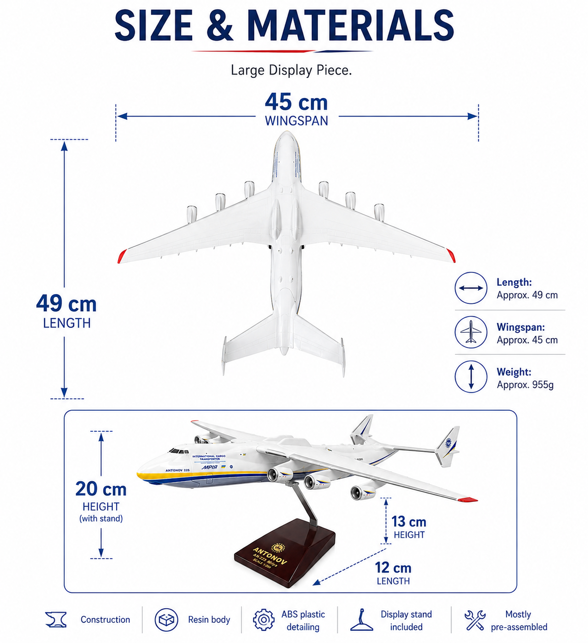 Antonov An-225 Mriya Ukraine Cargo Aircraft Model Plane 1:200
