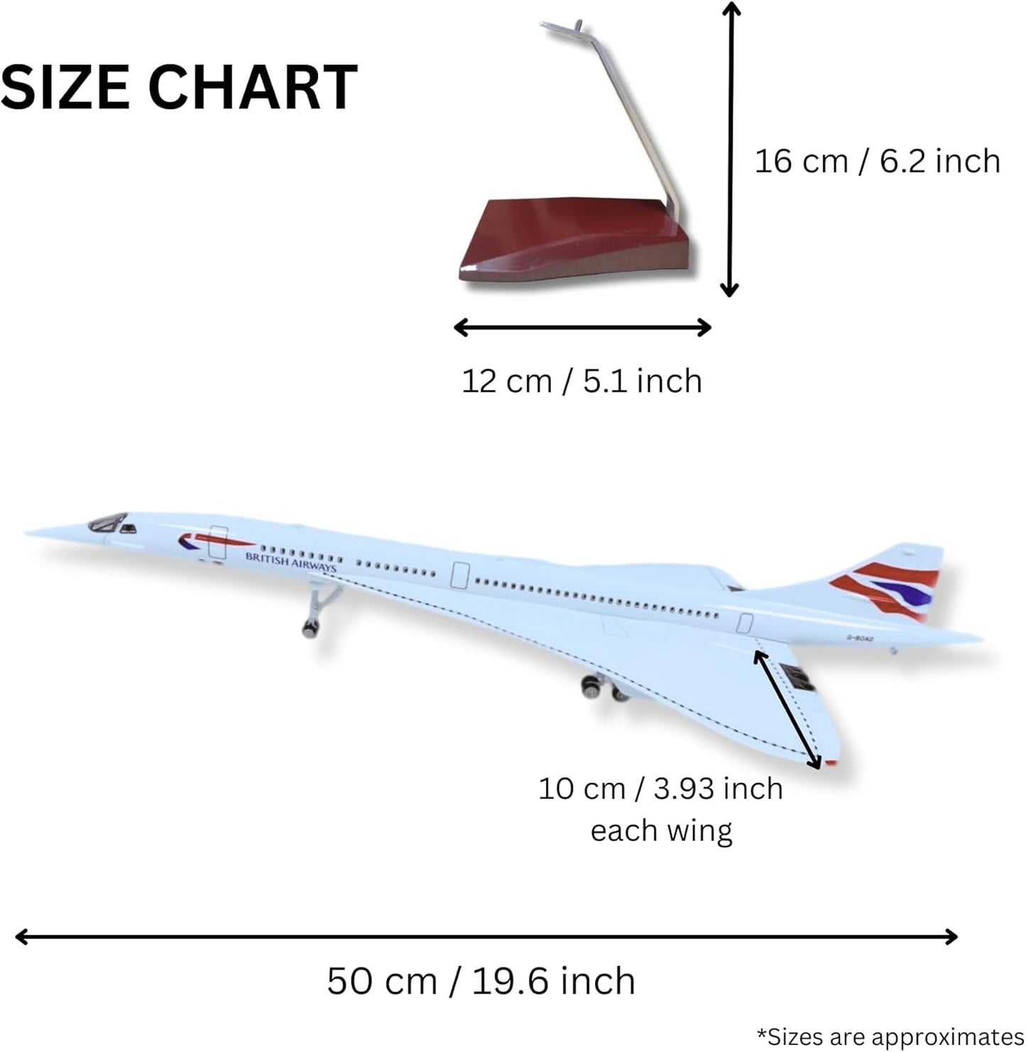 Concorde British Airways BA Diecast Model – Large Scale, Christmas Gift with Display Stand - Authentic Replicas & Models