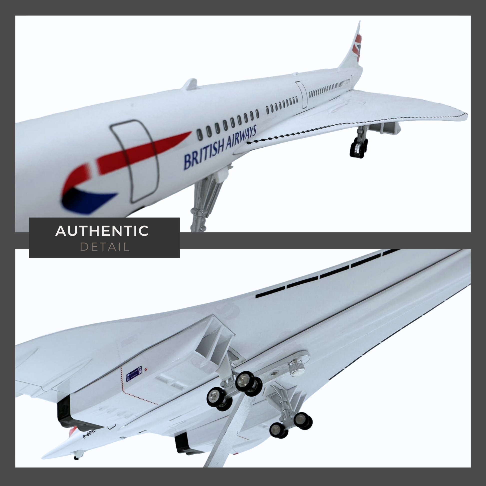 Concorde British Airways BA Diecast Model – Large Scale, Christmas Gift with Display Stand - Authentic Replicas & Models