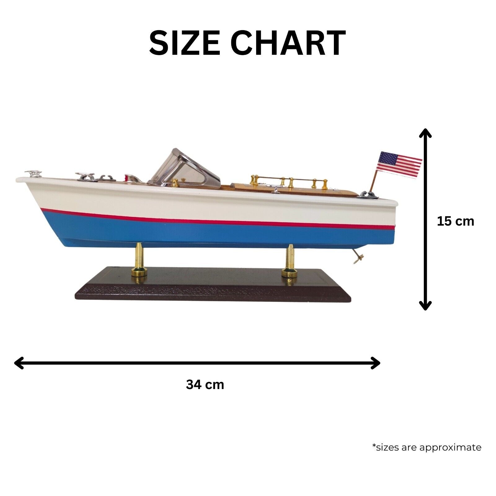 Handcrafted Wooden Model Speed Boat with Stand Personalize Name Option - Authentic Replicas & Models