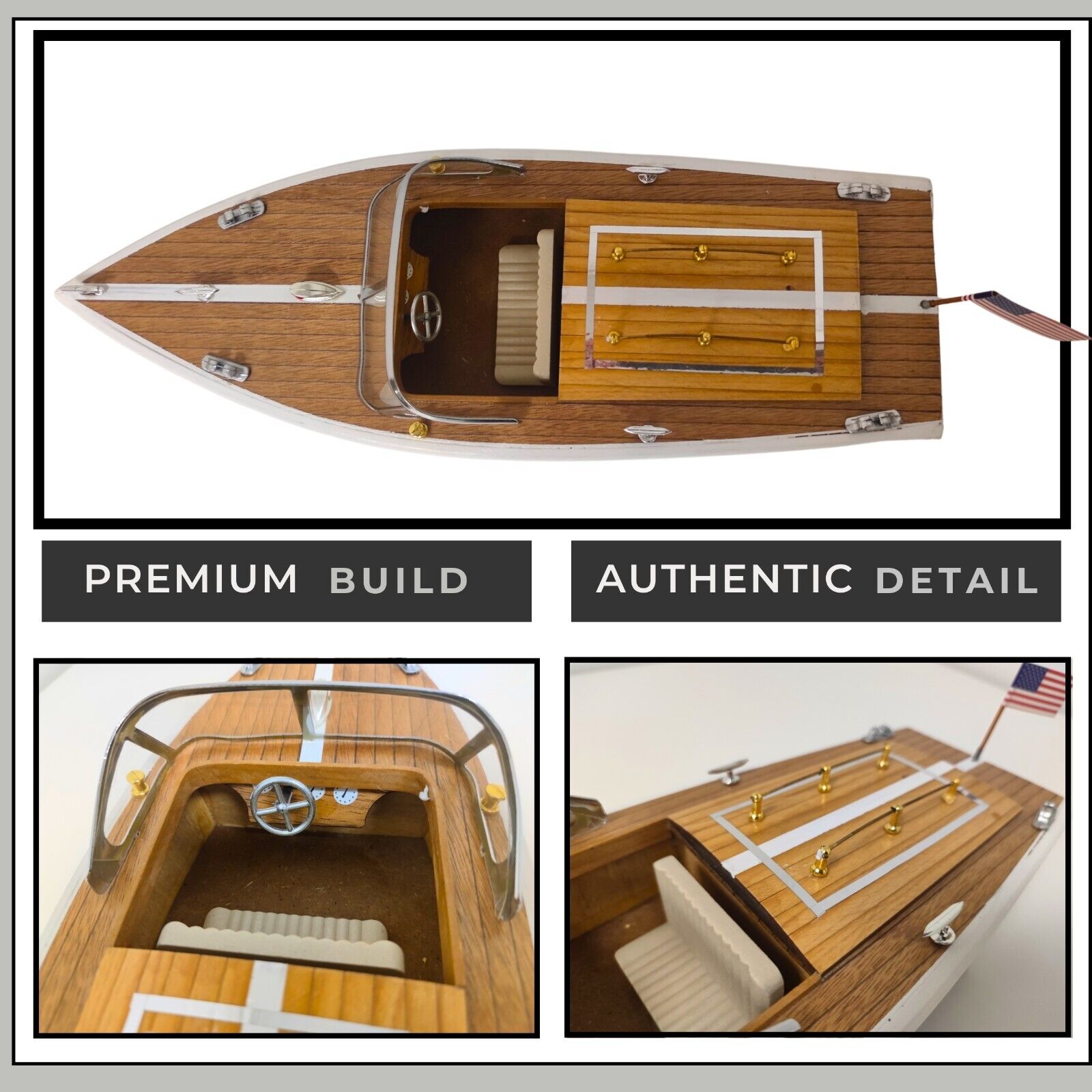 Handcrafted Wooden Model Speed Boat with Stand Personalize Name Option - Authentic Replicas & Models