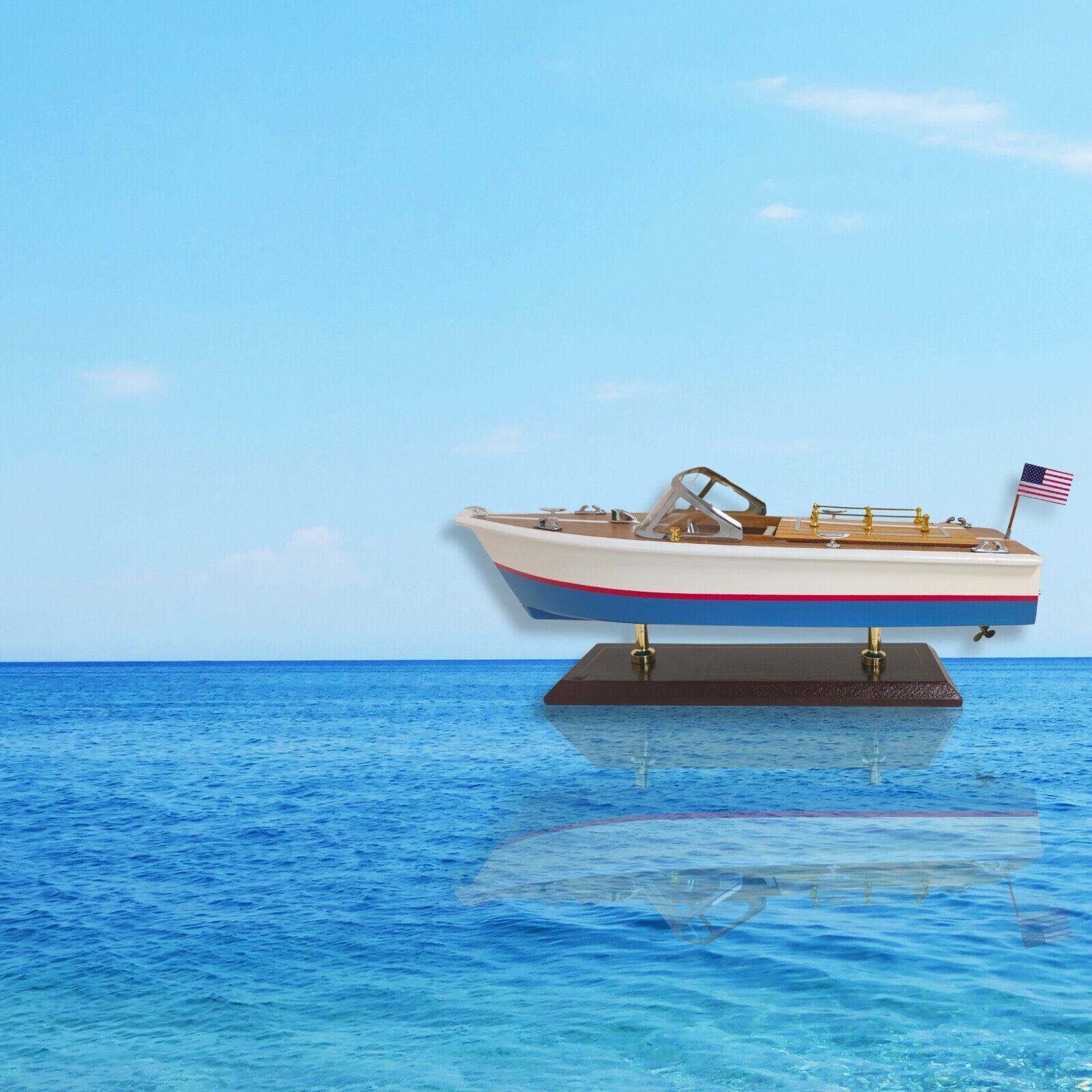 Handcrafted Wooden Model Speed Boat with Stand Personalize Name Option - Authentic Replicas & Models
