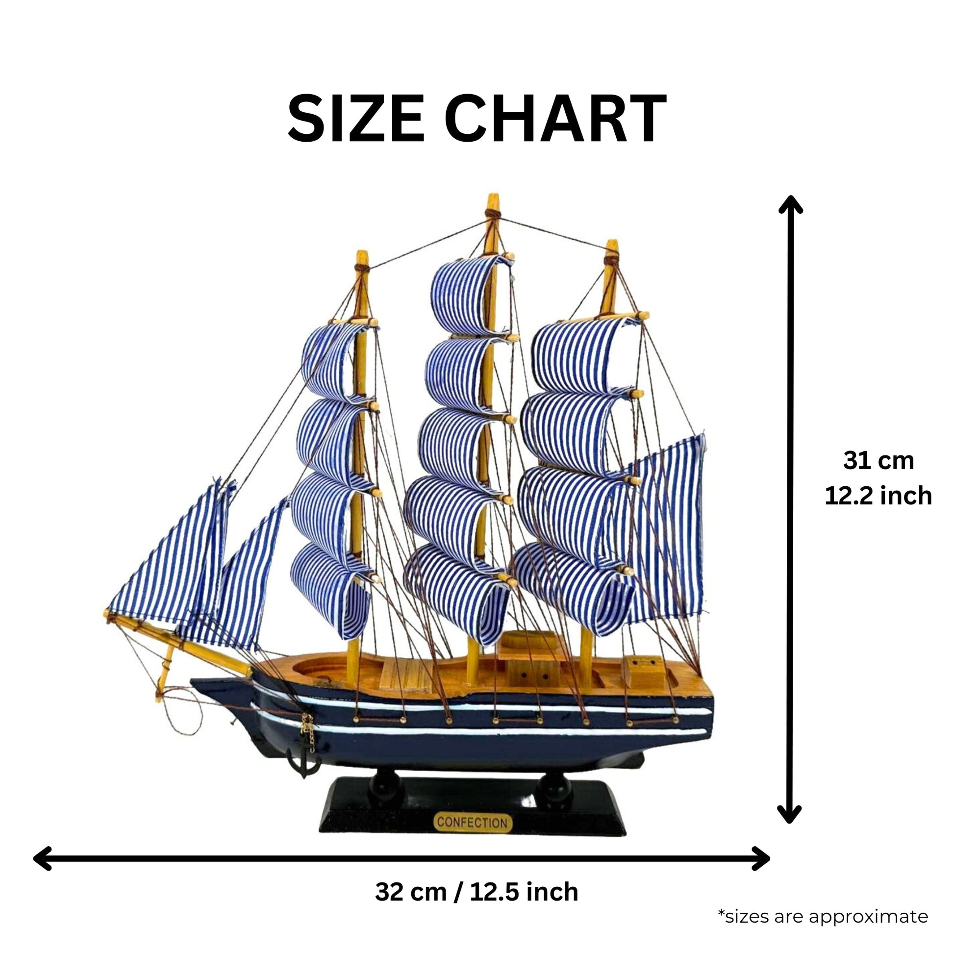 Handmade Blue Confection Ship Model 1L – 32cm x 31cm, Decorative Gift - Authentic Replicas & Models