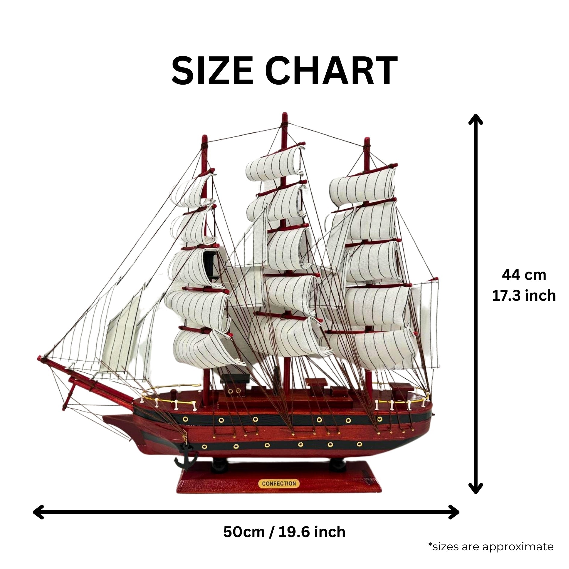 Handmade Confection Model Ship 1A – 50cm Fully Assembled with Display Stand - Authentic Replicas & Models