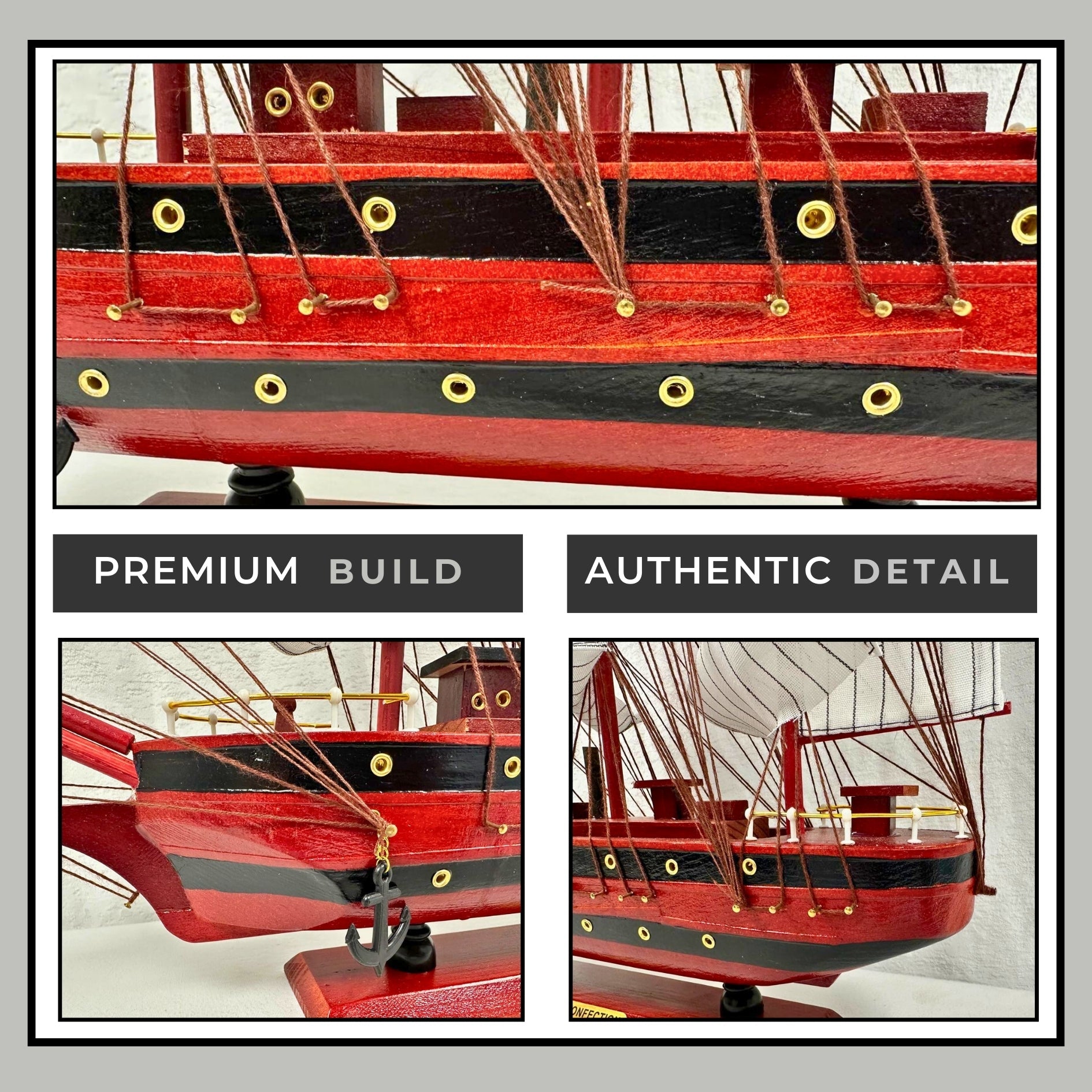 Handmade Confection Model Ship 1A – 50cm Fully Assembled with Display Stand - Authentic Replicas & Models