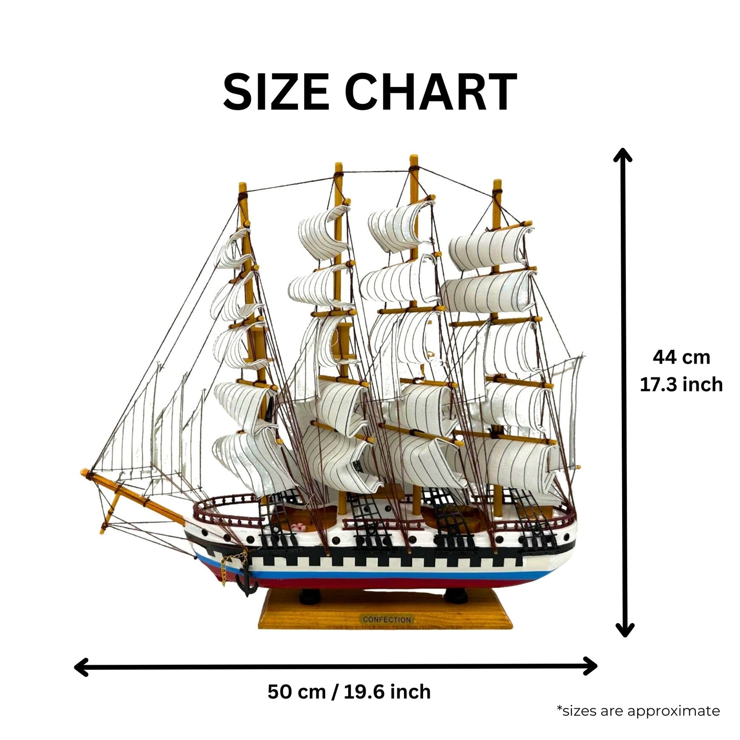 Handmade Confection Model Ship 1N – 50cm with Display Stand, Fully Assembled - Authentic Replicas & Models