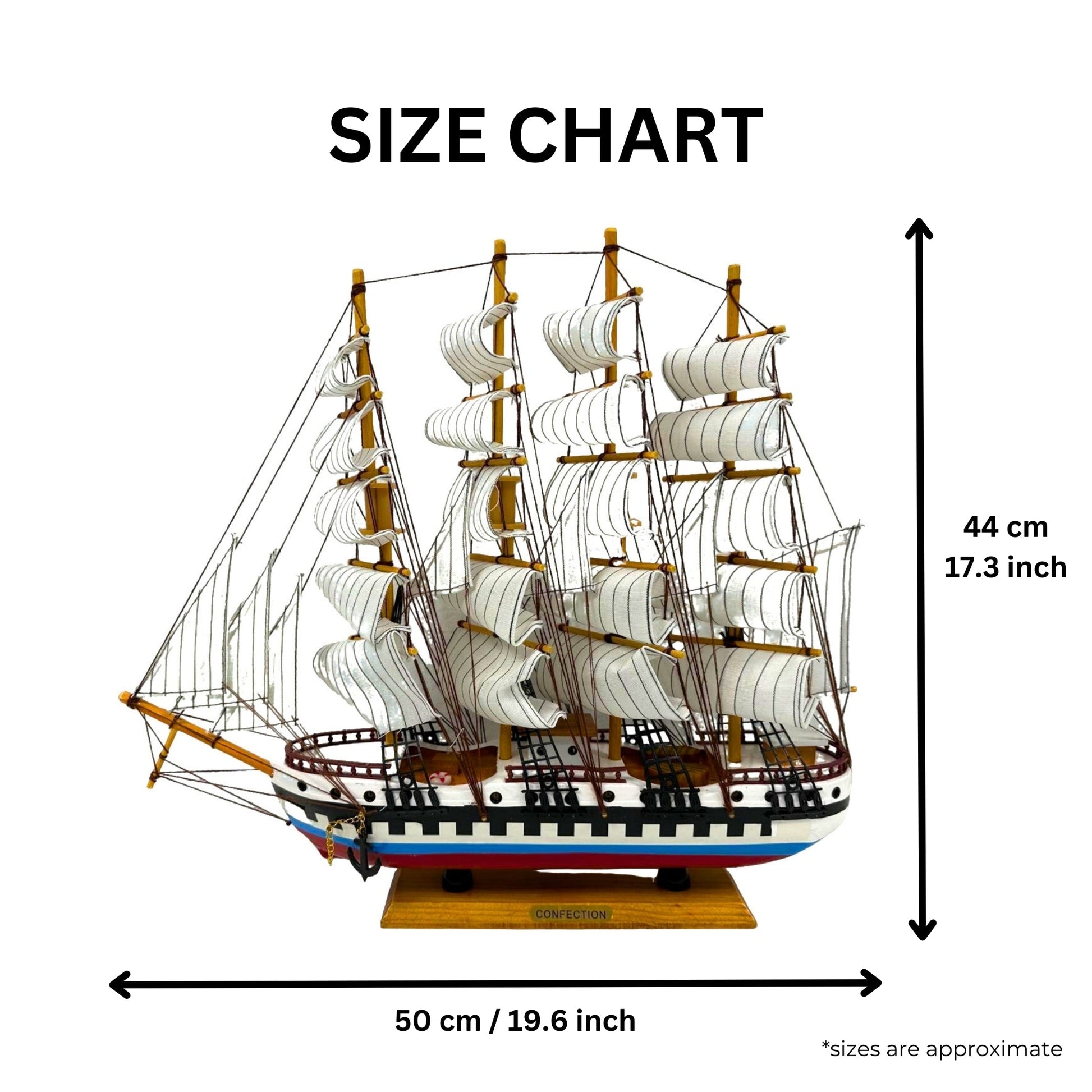 Handmade Confection Model Ship 1N – 50cm with Display Stand, Fully Assembled - Authentic Replicas & Models