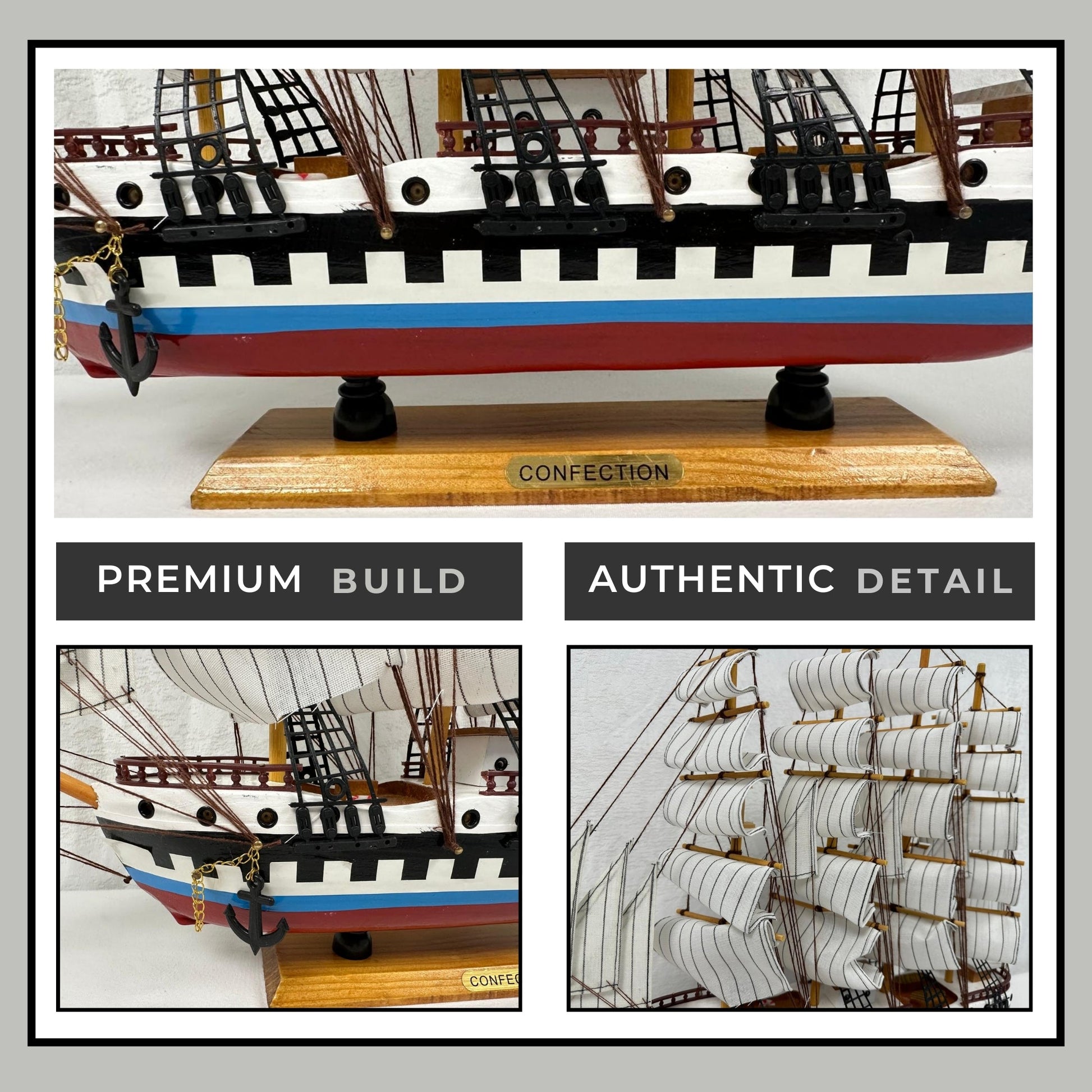 Handmade Confection Model Ship 1N – 50cm with Display Stand, Fully Assembled - Authentic Replicas & Models