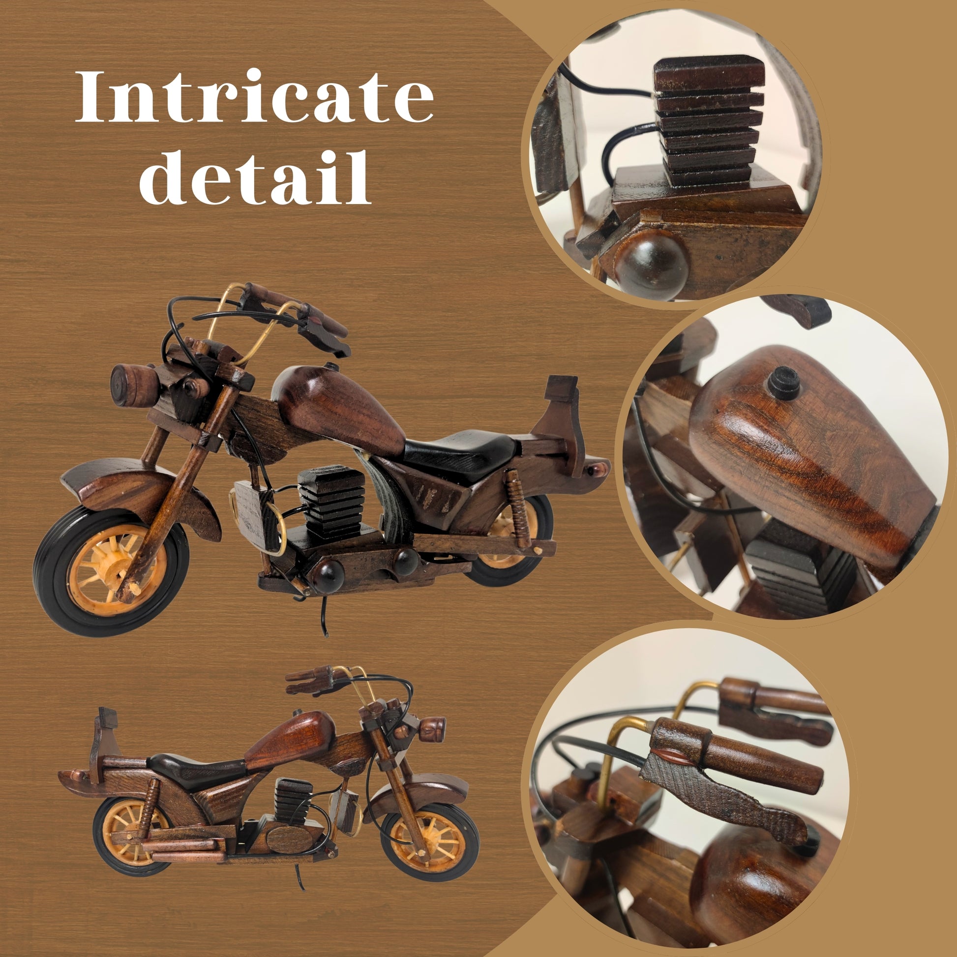 Obsidan Large Scale Model Motorbike Classic Handmade In Wood - Authentic Replicas & Models